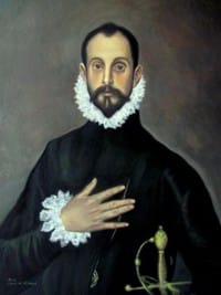 el caballero con la mano en el pecho
