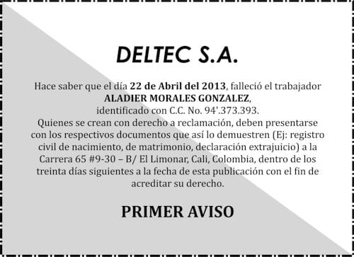 EDICTO DELTEC S.A.