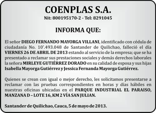 Edicto Coenplas S.A.