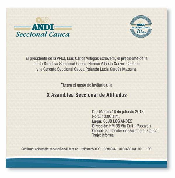 INVITACION ASAMBLEA ANDI CAUCA 2013