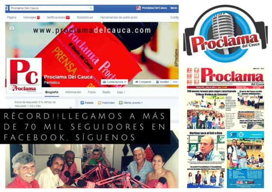 Llegamos a 70.000 seguidores en Facebook - Proclama del Cauca Llegamos a 70.000 seguidores en Facebook - Proclama del Cauca