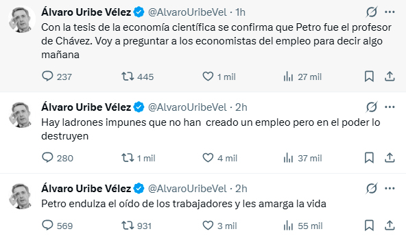 Uribe critica a Petro tras anuncio de aumento del salario mínimo vital Uribe critica a Petro tras anuncio de aumento del salario mínimo vital