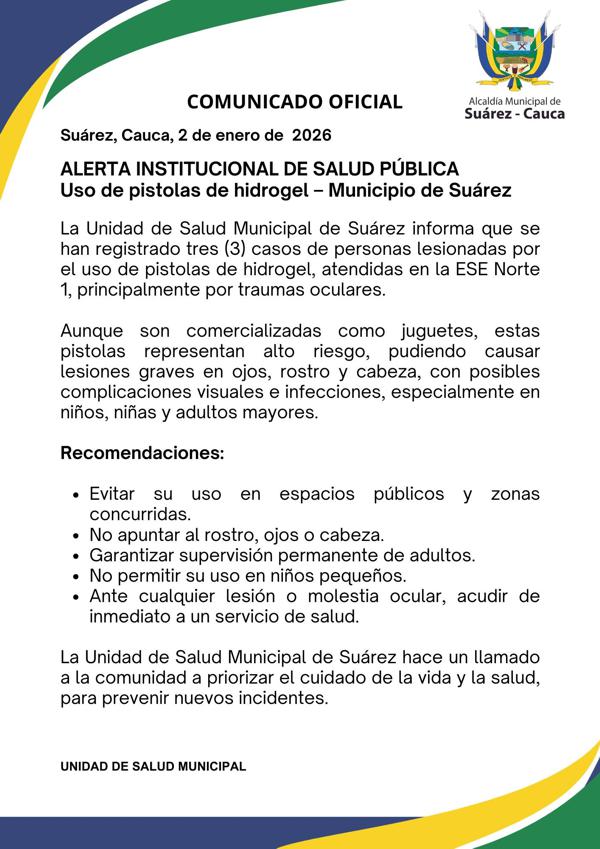 Alerta en Suárez por lesiones causadas con pistolas de hidrogel Alerta en Suárez por lesiones causadas con pistolas de hidrogel