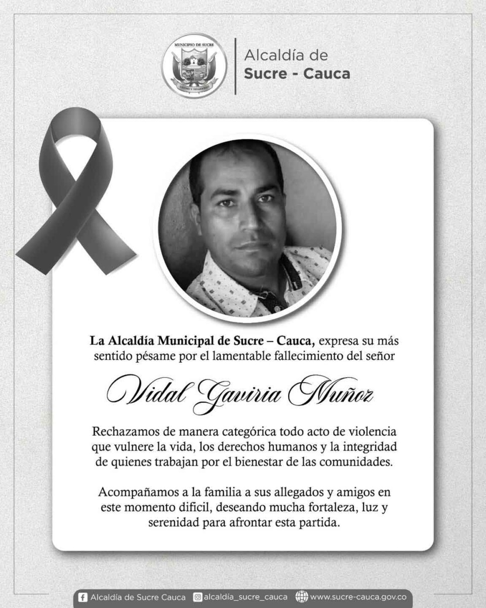 Asesinan a líder social en zona rural de Sucre, Cauca 