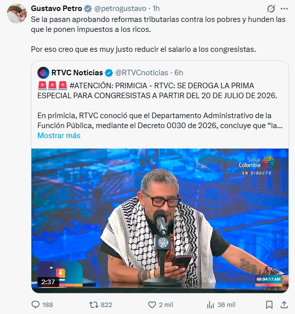 “Es muy justo reducir el salario a los congresistas”: Petro “Es muy justo reducir el salario a los congresistas”: Petro