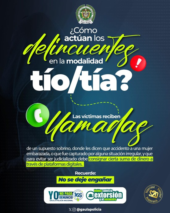 Guachené refuerza alerta ciudadana ante modalidad de extorsión “Tío–Tía” Guachené refuerza alerta ciudadana ante modalidad de extorsión “Tío–Tía”