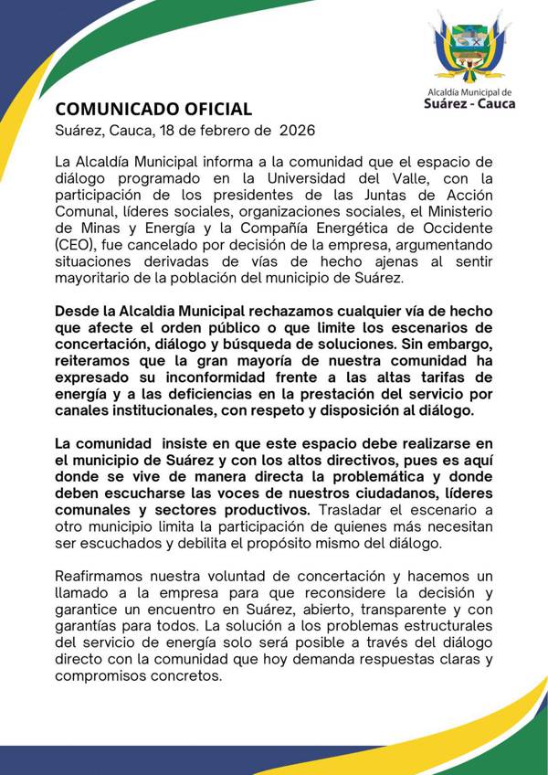 CEO cancela diálogo en Suárez: Alcaldía y comunidad exigen soluciones