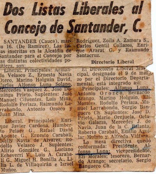 Memoria política-electoral de Quilichao en papel periódico