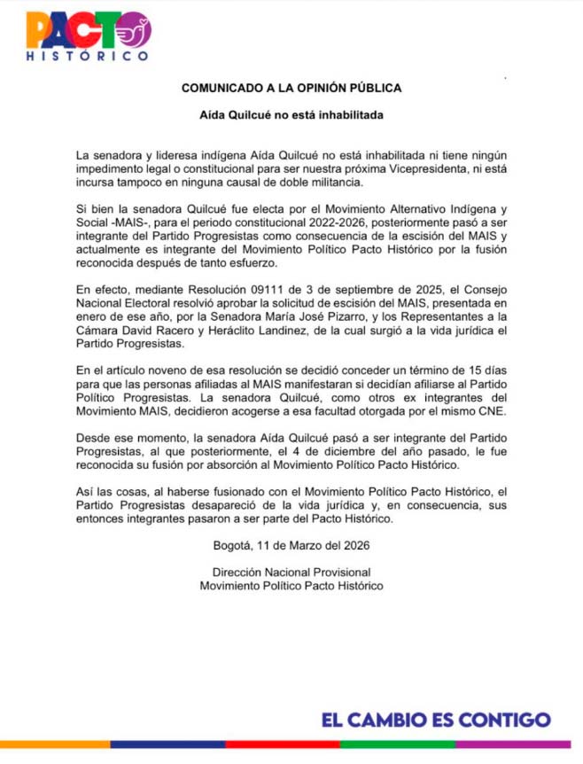 Aída Quilcué no está inhabilitada ni incurre en doble militancia Aída Quilcué no está inhabilitada ni incurre en doble militancia