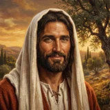 Retrato de Jesús: El Mesías humano con túnica sencilla en un paisaje místico.