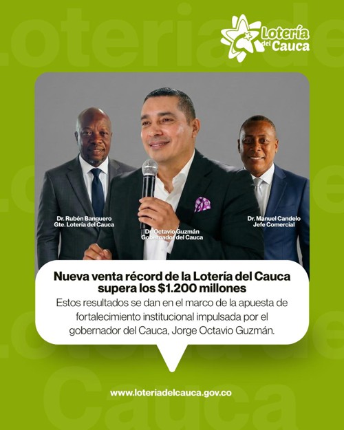 Lotería del Cauca registra venta récord superior a $1.200 millones Lotería del Cauca registra venta récord superior a $1.200 millones