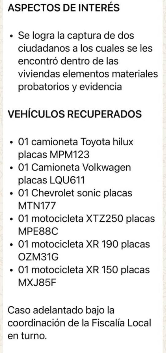 Operativo de Policía y Ejército en Piendamó con vehículos recuperados, motocicletas, armas incautadas y presencia de uniformados en el lugar de los hechos