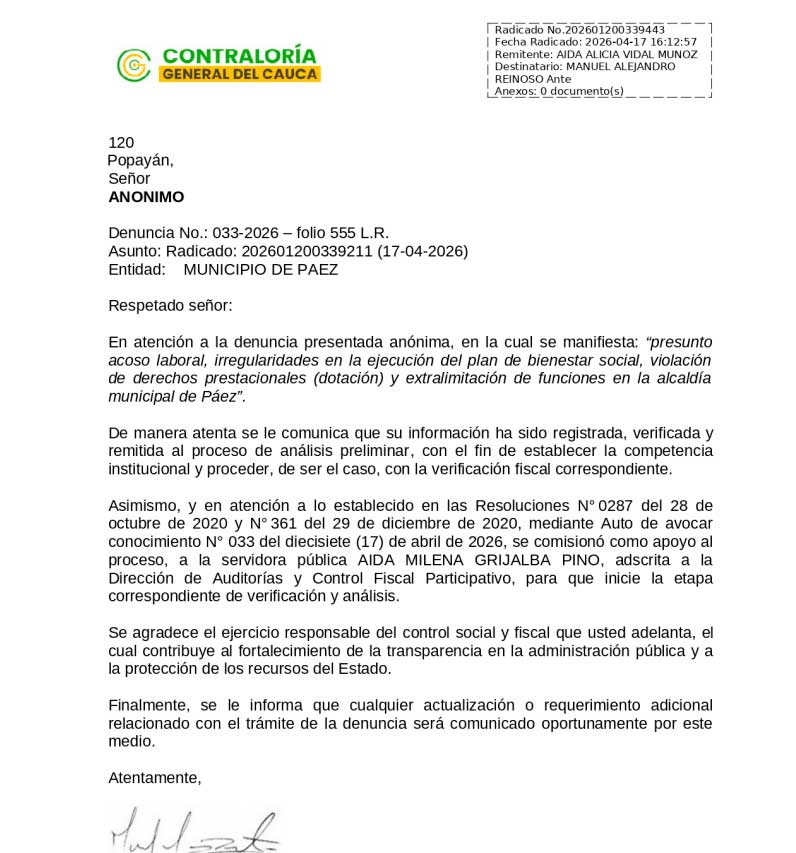 Contraloría-analiza-denuncia-contra-alcaldía-de-Páez,-Cauca Contraloría-analiza-denuncia-contra-alcaldía-de-Páez,-Cauca