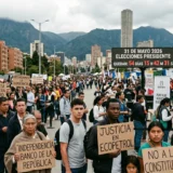 Empieza la recta final de las elecciones: fotografía de una larga fila de ciudadanos colombianos esperando en un punto de registro electoral en Bogotá.