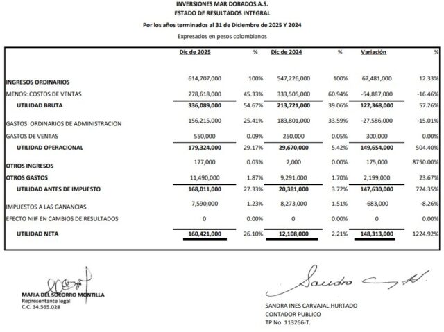 Estados de Situación Financiera - Inversiones Mar Dorado 2025