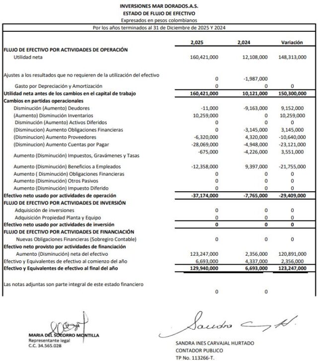 Estados de Situación Financiera - Inversiones Mar Dorado 2025
