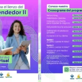 Pieza informativa de la Cámara de Comercio del Cauca sobre el programa virtual Lienzo del Emprendedor II y su cronograma de sesiones