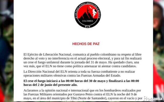 ELN anunció cese armado por elecciones presidenciales ELN anunció cese armado por elecciones presidenciales