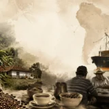 Hombre toma café en tienda popular de Colombia
