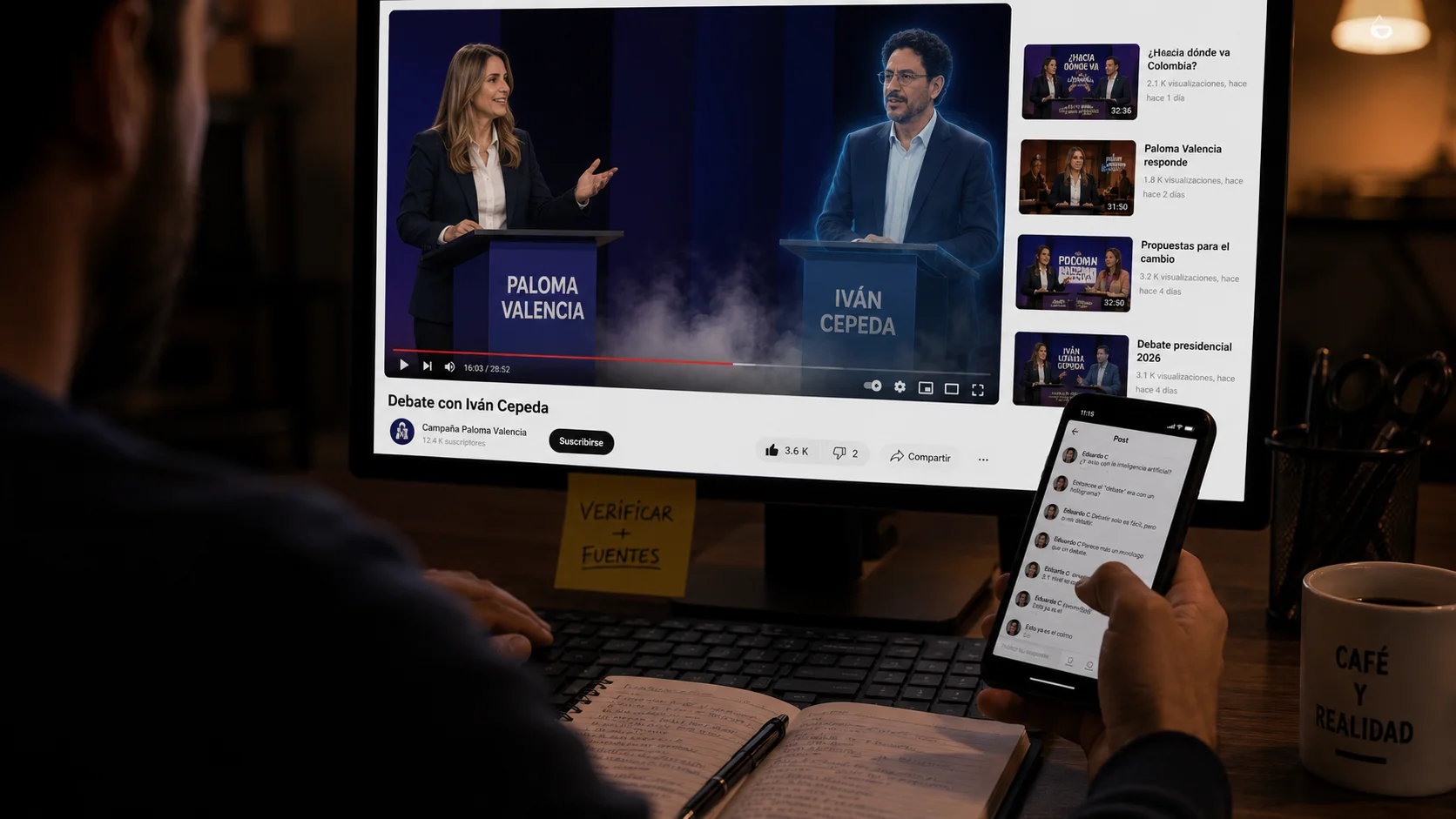 Ciudadano observa debate virtual entre Paloma Valencia e Iván Cepeda