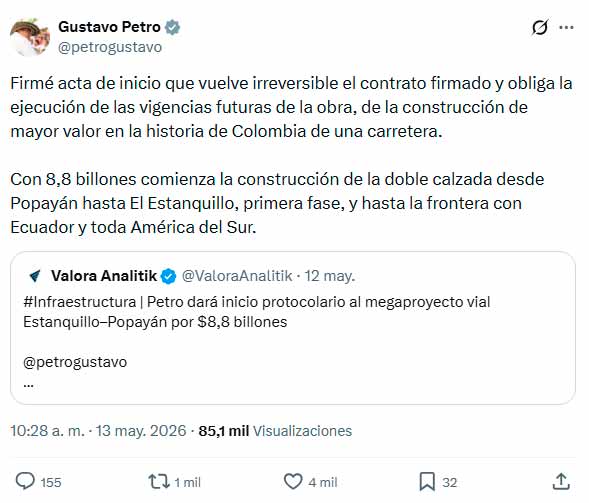 Petro firmó el inicio de la doble calzada Popayán–El Estanquillo Petro firmó el inicio de la doble calzada Popayán–El Estanquillo