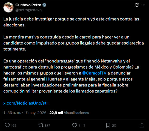 Petro habló de “crimen contra elecciones” Petro habló de “crimen contra elecciones”