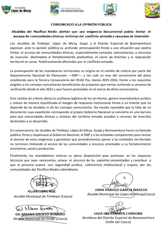 Alcaldes del Pacífico Medio alertan riesgo para comunidades étnicas Alcaldes del Pacífico Medio alertan riesgo para comunidades étnicas