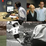 Collage de entrevistas radiales y fotografías históricas de fútbol