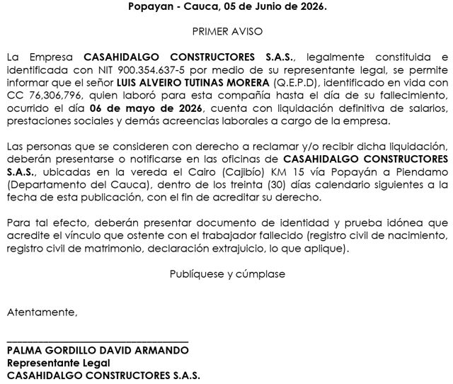 Edicto por fallecimiento de Luis Alveiro Tutinas Morera - CasaHidaldo Constructores Edicto por fallecimiento de Luis Alveiro Tutinas Morera - CasaHidaldo Constructores
