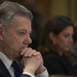 Juan Manuel Santos durante una reunión política en Colombia
