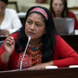Aida Quilcué interviene durante una sesión legislativa en el Congreso