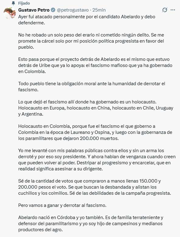 Petro entra de lleno en la batalla por la segunda vuelta