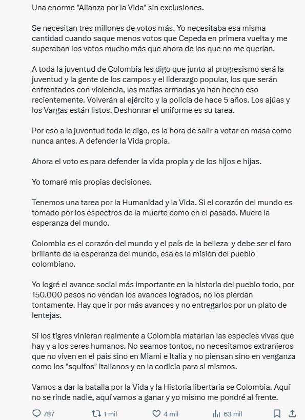 Petro entra de lleno en la batalla por la segunda vuelta