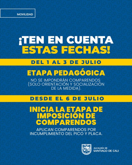 Pico y Placa en Cali - Segundo semestre 2026 Pico y Placa en Cali - Segundo semestre 2026