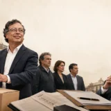 Urna electoral y dirigentes políticos en Colombia