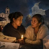 Dos mujeres conversan durante velatón electoral en Popayán