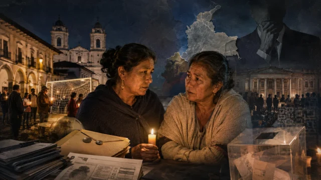 Dos mujeres conversan durante velatón electoral en Popayán