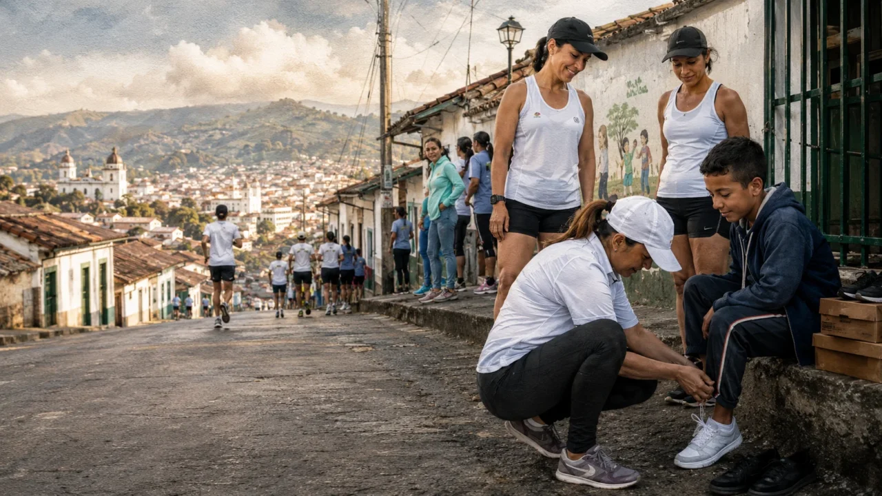 Correr para que un niño estrene zapatos
