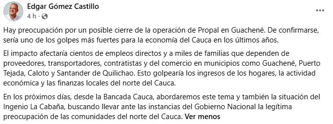 Edgar Gómez alerta por posible cierre de Propal