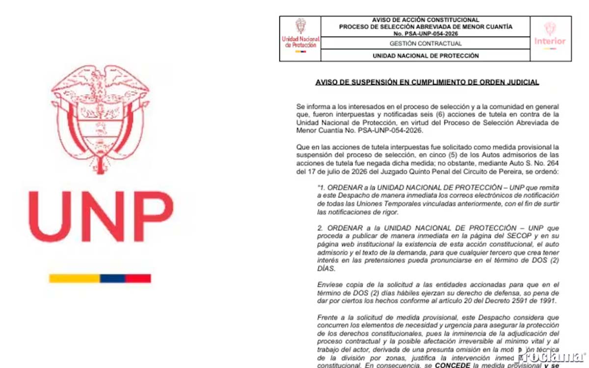 Juez frena contrato de escoltas de la UNP Juez frena contrato de escoltas de la UNP