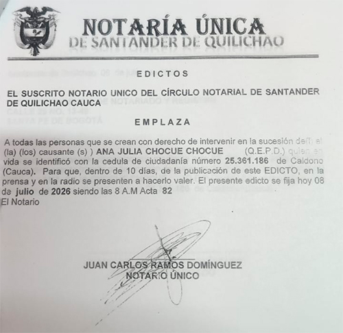Atención al siguiente Edicto de Sucesión de Ana Julia Chocué Chocué