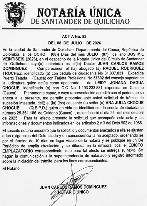 Atención al siguiente Edicto de Sucesión de Ana Julia Chocué Chocué