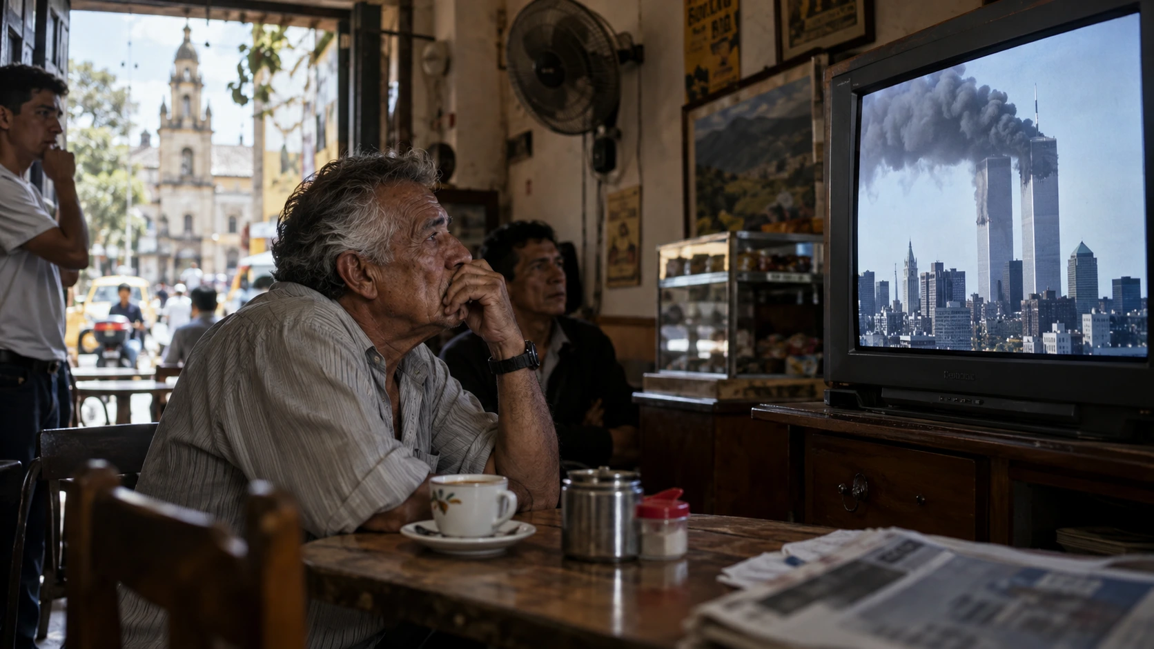 Colombianos observan imágenes del 11 de septiembre de 2001