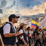 Ilustracion de la Defensoria del Pueblo acompañando las protestas del 14 de octubre en Colombia