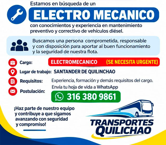 Oportunidad Laboral en Transportes Quilichao Oportunidad Laboral en Transportes Quilichao
