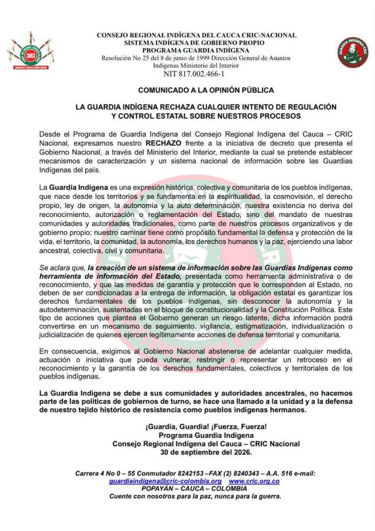 Propuesta sobre guardias indígenas divide opiniones en Cauca