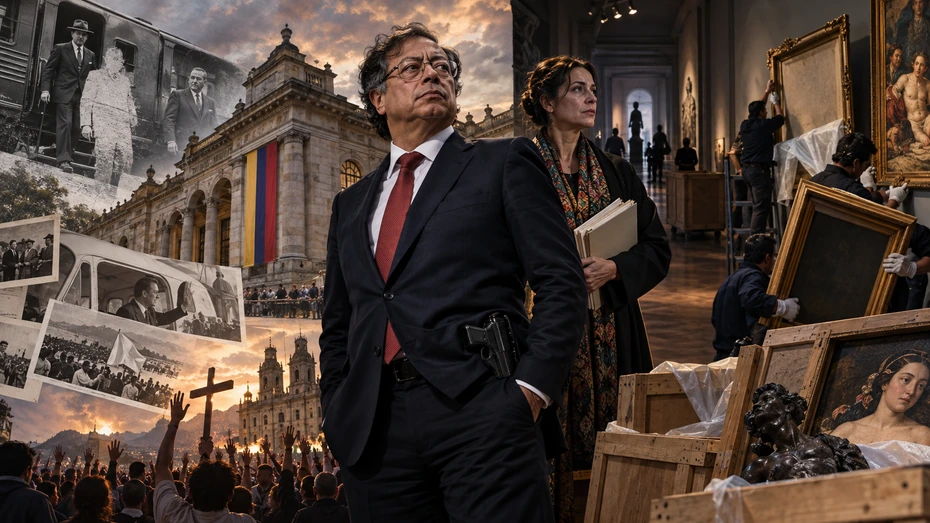 Ilustracion politica sobre censura artistica memoria historica y retiro de obras de un museo colombiano