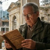 Gardeazabal leyendo el libro La farsa universitaria colombiana entre ruinas y obras