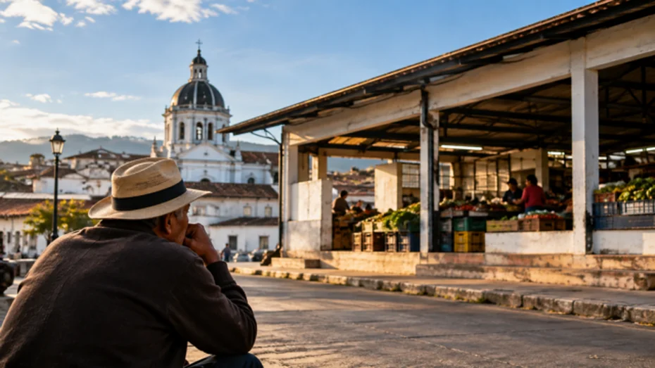 Ilustracion de la galeria del barrio Bolivar en Popayan y sus comerciantes