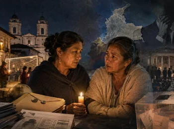 Dos mujeres conversan durante velatón electoral en Popayán